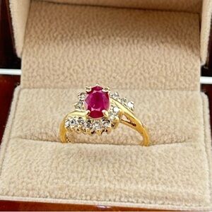 Vintage Ruby Pink Oval Sapphire 10k Gold 0.48 Ct Diamond  New In Box Size 7